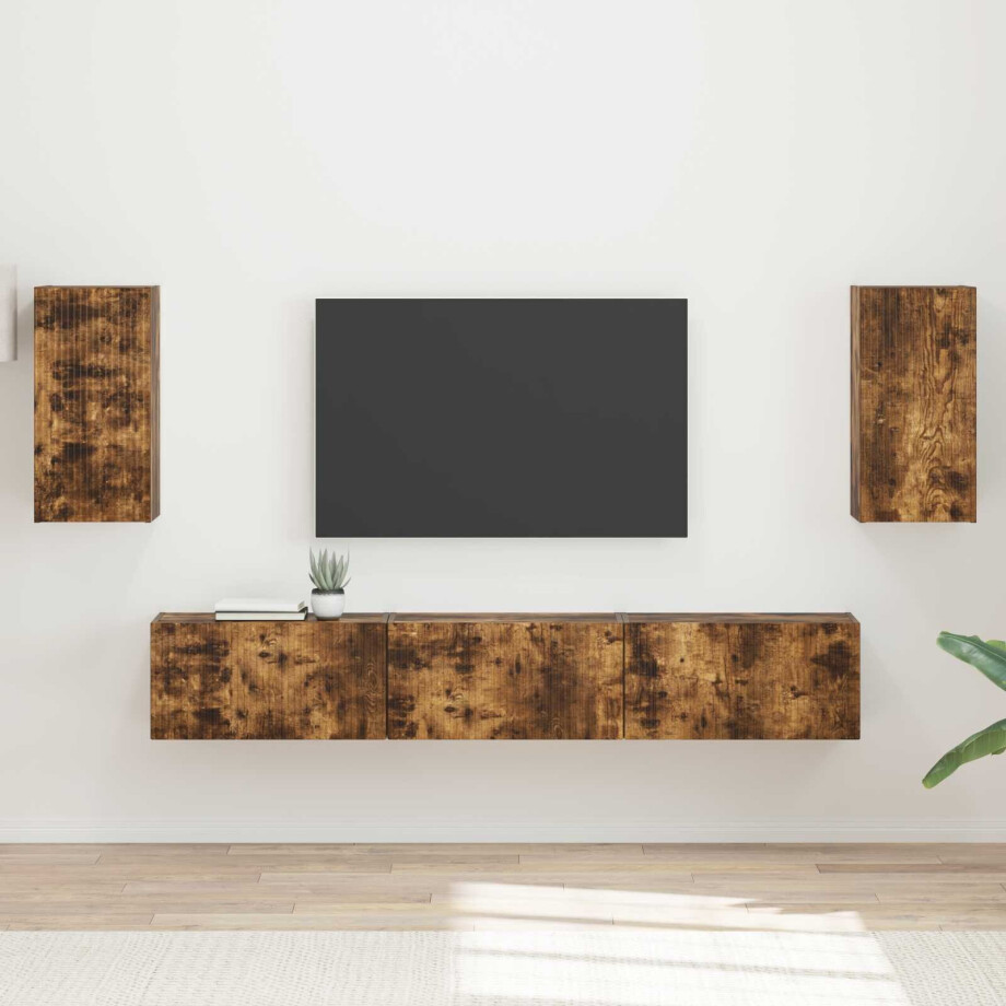 vidaXL Tv-meubelset Wandgemonteerd 5 pcs Gerookt eiken Bewerkt hout vidaXL Tv-meubelset Wandgemonteerd 5 pcs Gerookt eiken Bewerkt hout afbeelding 1