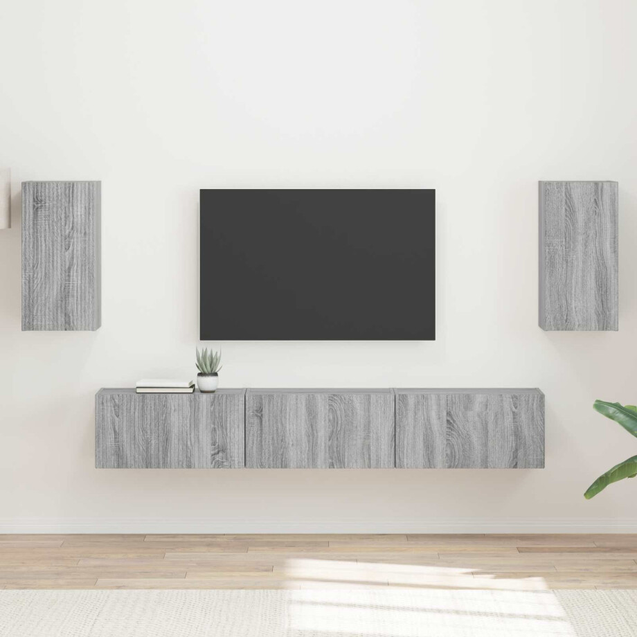 vidaXL Tv-meubelset Wandgemonteerd 5 pcs Grijs Sonoma Bewerkt hout vidaXL Tv-meubelset Wandgemonteerd 5 pcs Grijs Sonoma Bewerkt hout afbeelding 1
