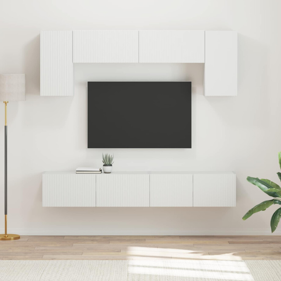 vidaXL Tv-meubelset Wandgemonteerd 4 pcs Wit Bewerkt hout vidaXL Tv-meubelset Wandgemonteerd 4 pcs Wit Bewerkt hout afbeelding 1