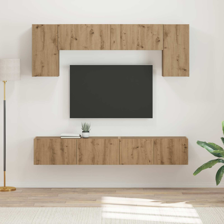vidaXL Tv-meubelset Wandgemonteerd 4 pcs Zwart Bewerkt hout afbeelding 1