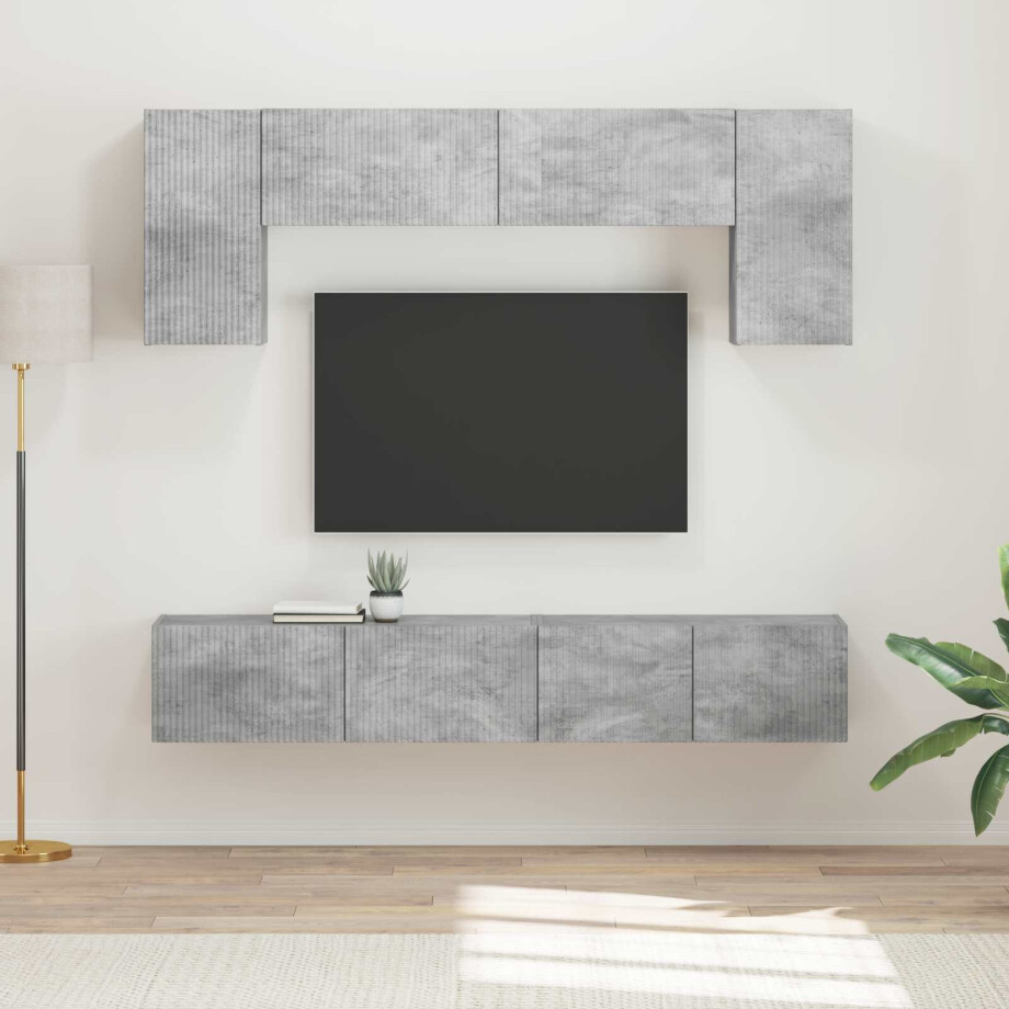 vidaXL Tv-meubelset Wandgemonteerd 4 pcs Beton Grijs Bewerkt hout vidaXL Tv-meubelset Wandgemonteerd 4 pcs Beton Grijs Bewerkt hout afbeelding 1