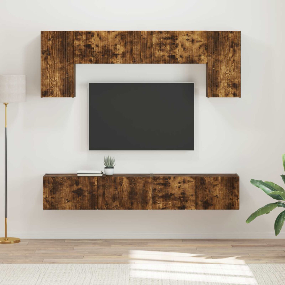 vidaXL Tv-meubelset Wandgemonteerd 4 pcs Gerookt eiken Bewerkt hout vidaXL Tv-meubelset Wandgemonteerd 4 pcs Gerookt eiken Bewerkt hout afbeelding 1