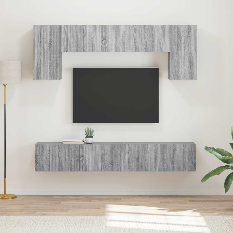 vidaXL Tv-meubelset Wandgemonteerd 4 pcs Grijs Sonoma Bewerkt hout afbeelding 1