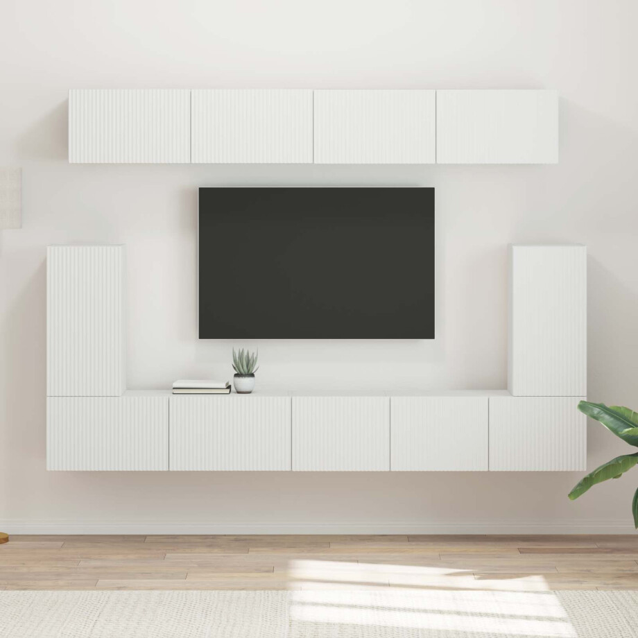 vidaXL Tv-meubelset Wandgemonteerd 5 pcs Wit Bewerkt hout afbeelding 1