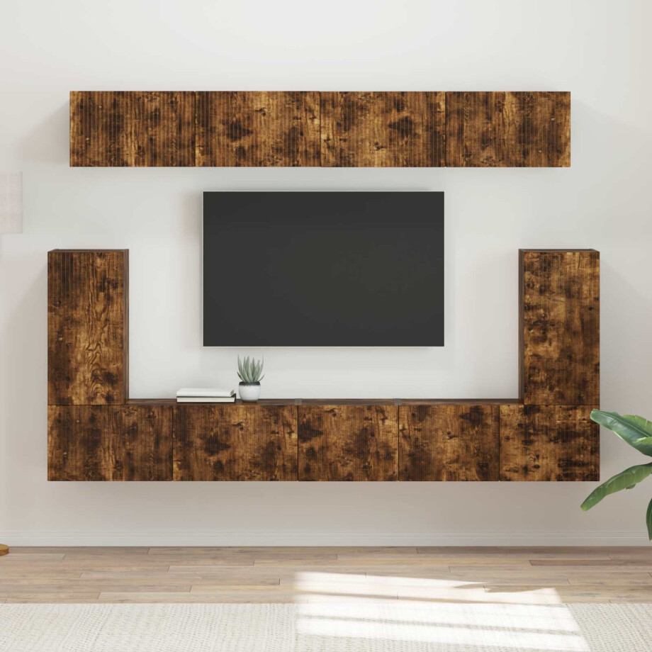vidaXL Tv-meubelset Wandgemonteerd 5 pcs Gerookt eiken Bewerkt hout vidaXL Tv-meubelset Wandgemonteerd 5 pcs Gerookt eiken Bewerkt hout afbeelding 1