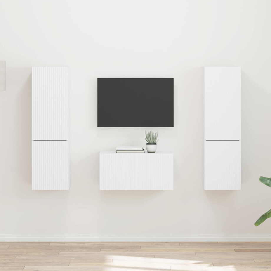 vidaXL Tv-meubelset 5 pcs Wit Bewerkt hout afbeelding 1