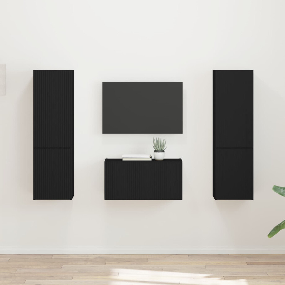 vidaXL Tv-meubelset 5 pcs Zwart Bewerkt hout vidaXL Tv-meubelset 5 pcs Zwart Bewerkt hout afbeelding 1