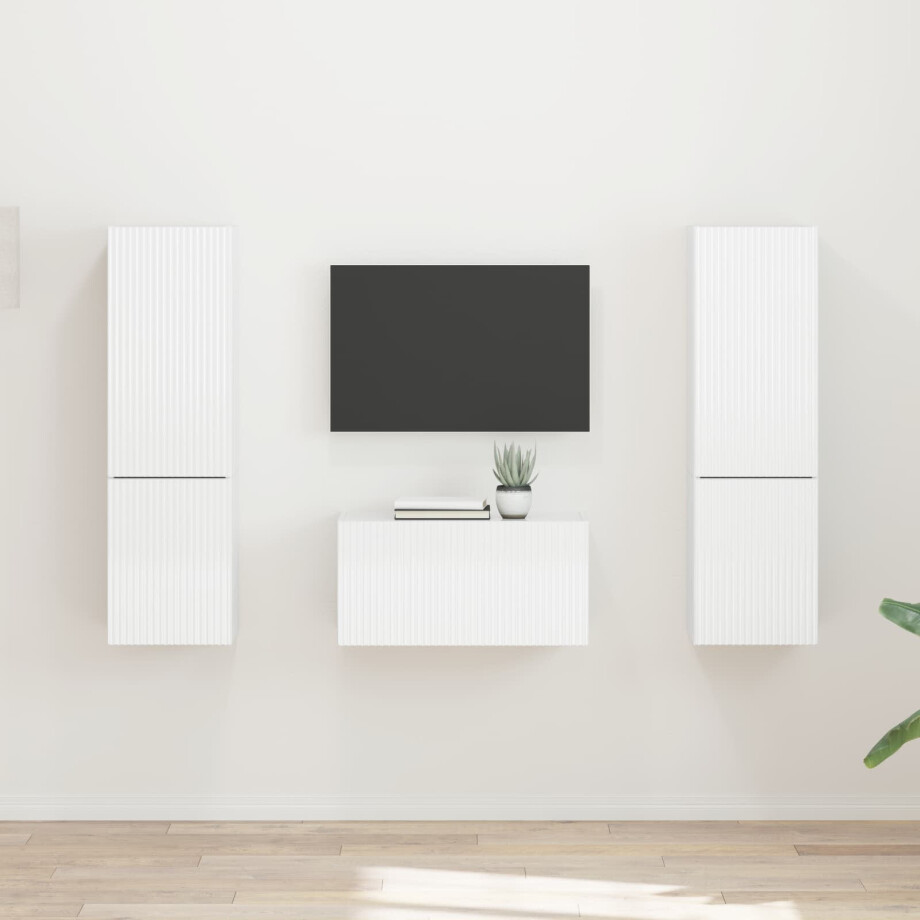 vidaXL Tv-meubelset 5 pcs Hoogglans wit Bewerkt hout afbeelding 1