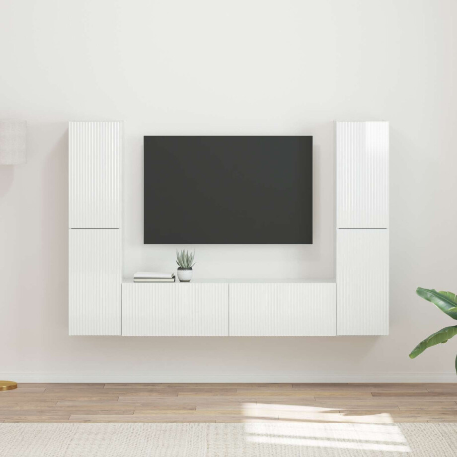 vidaXL Tv-meubelset 6 pcs Hoogglans wit Bewerkt hout afbeelding 1