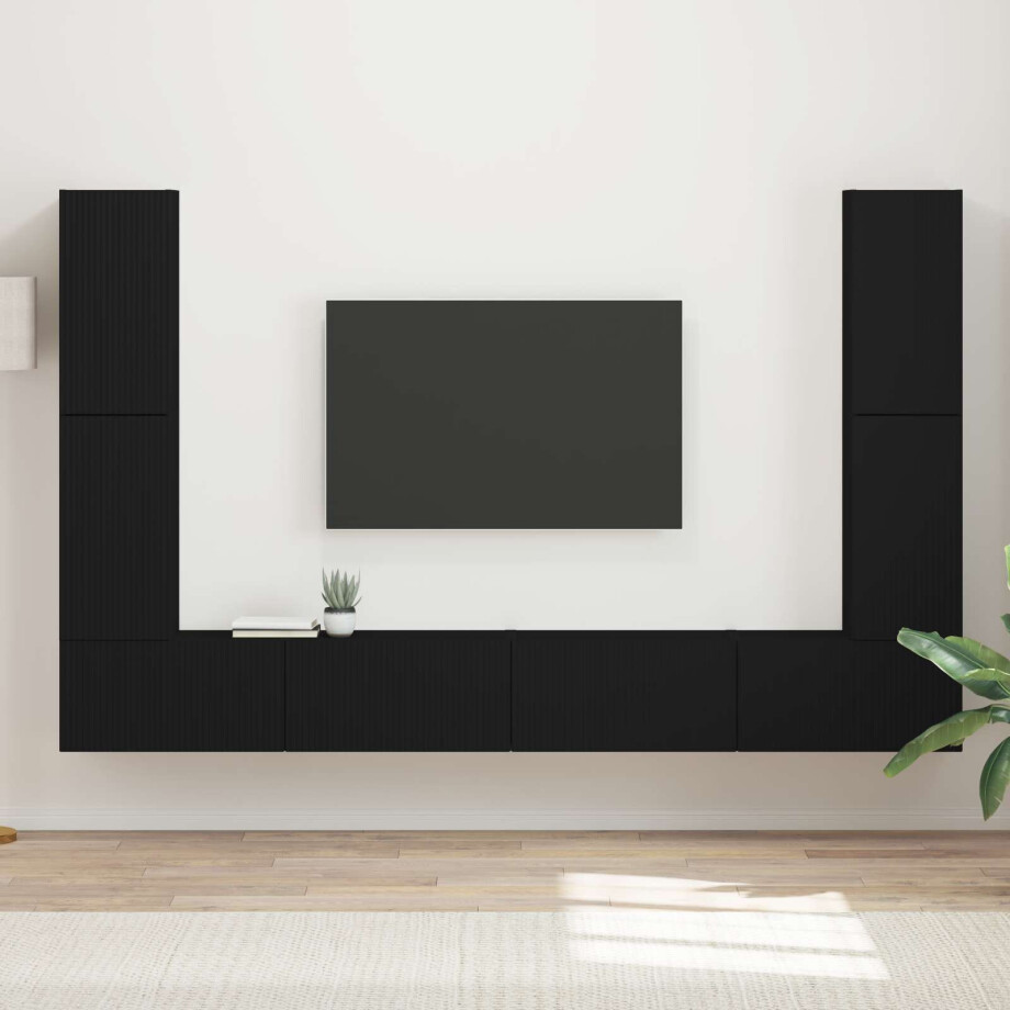 vidaXL Tv-meubelset 8 pcs Zwart Bewerkt hout afbeelding 1
