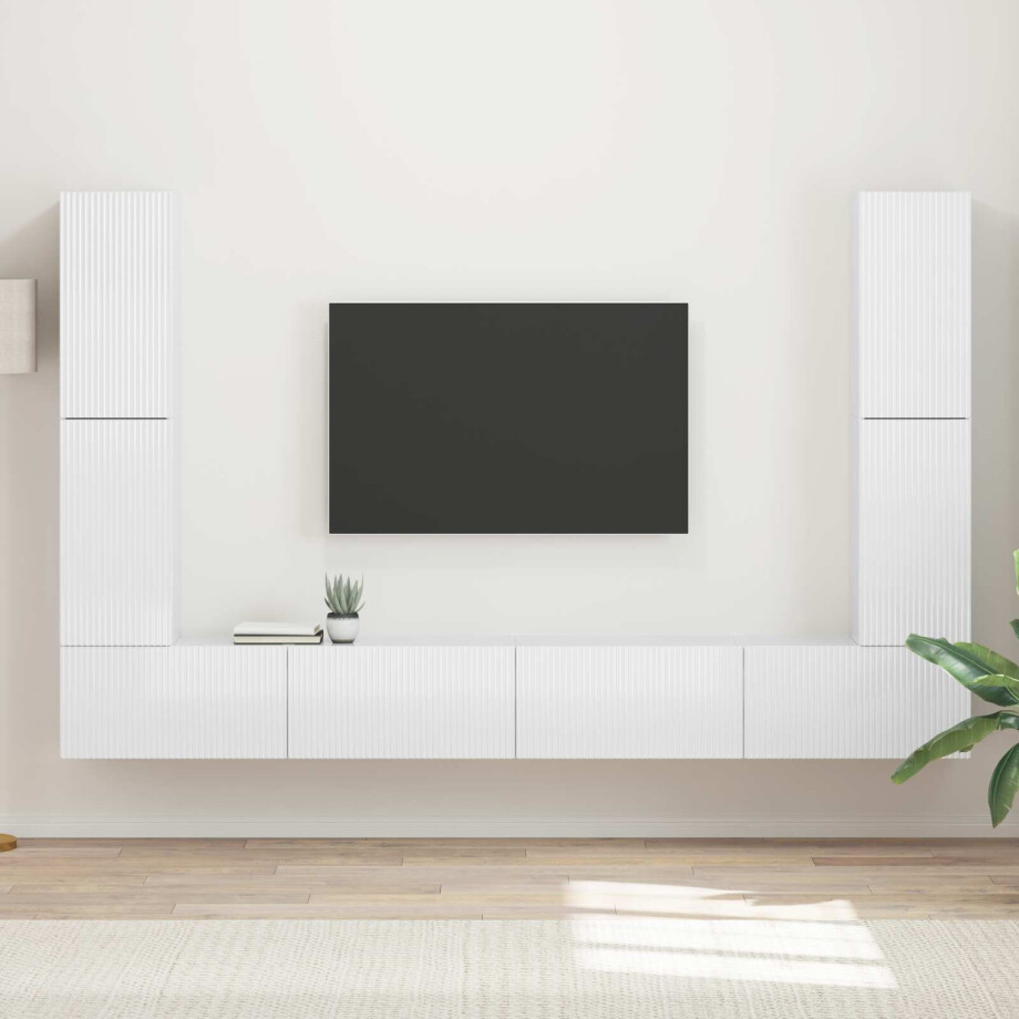 vidaXL Tv-meubelset 8 pcs Hoogglans wit Bewerkt hout afbeelding 1
