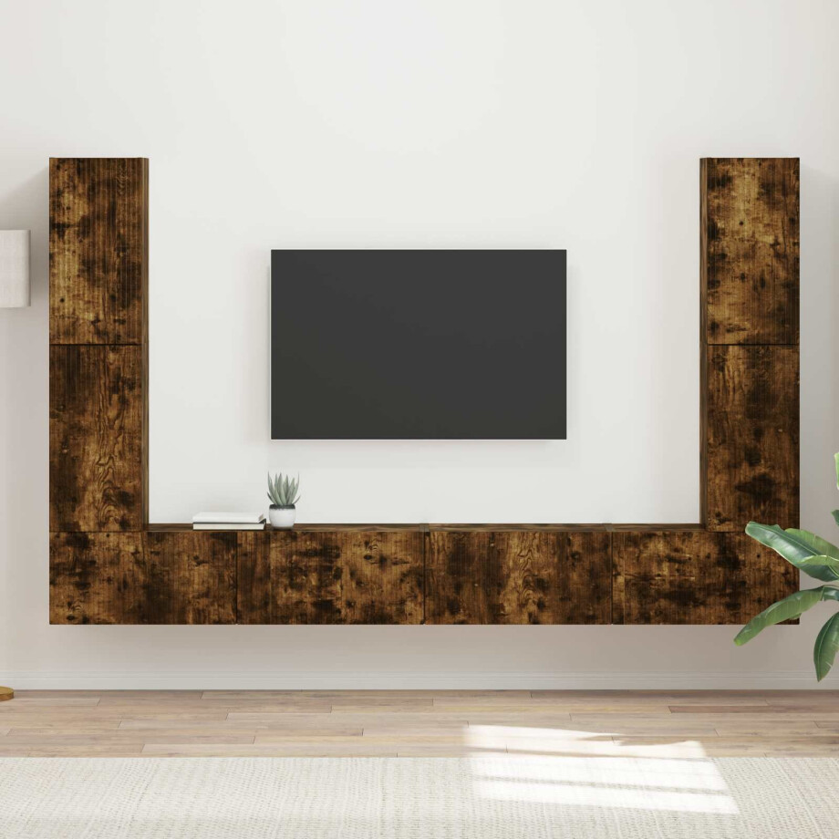 vidaXL Tv-meubelset 8 pcs Gerookt eiken Bewerkt hout vidaXL Tv-meubelset 8 pcs Gerookt eiken Bewerkt hout afbeelding 1