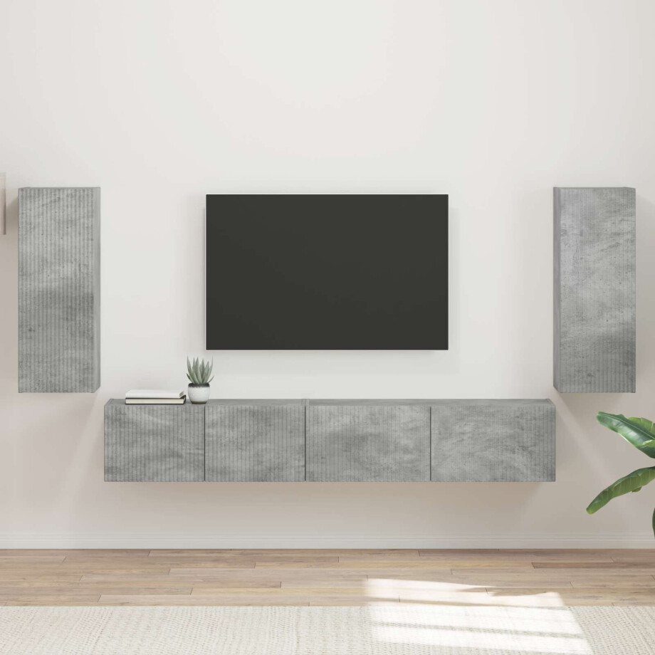 vidaXL Tv-meubelset 4 pcs Beton Grijs Bewerkt hout vidaXL Tv-meubelset 4 pcs Beton Grijs Bewerkt hout afbeelding 1