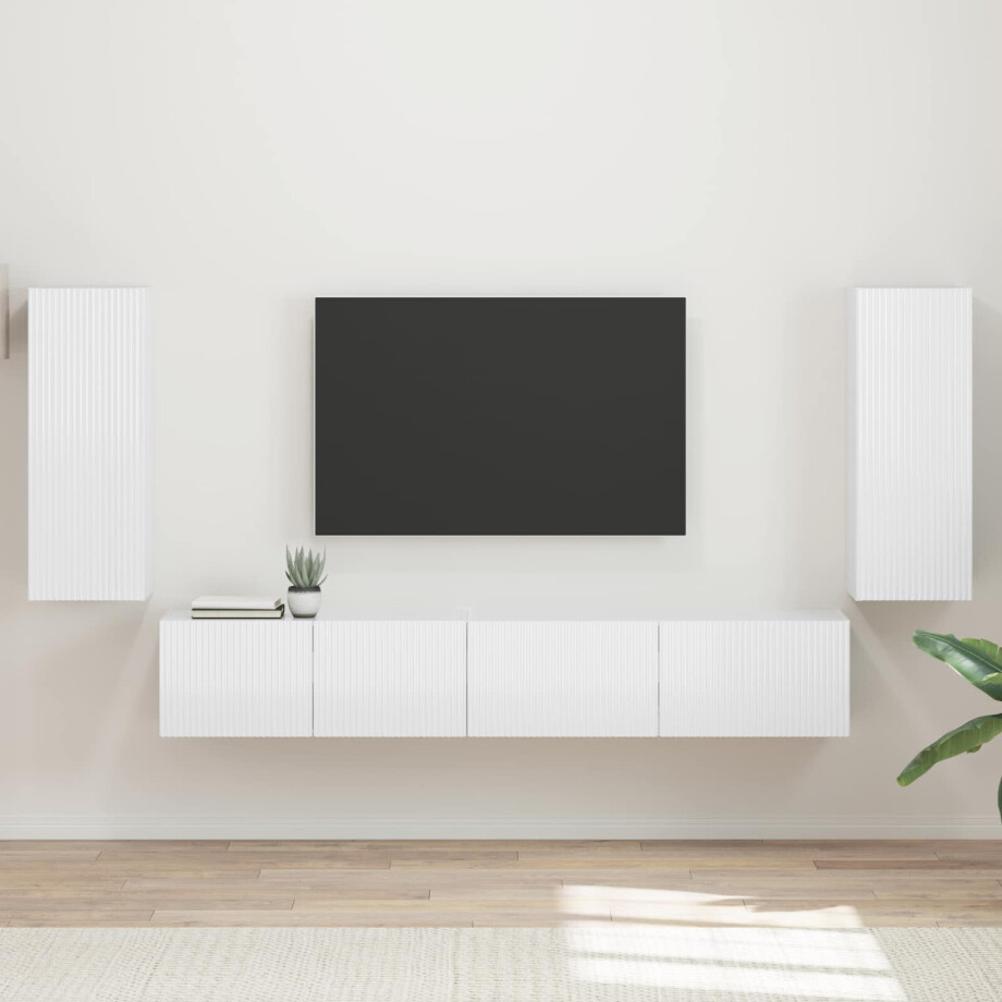vidaXL Tv-meubelset 4 pcs Hoogglans wit Bewerkt hout afbeelding 1