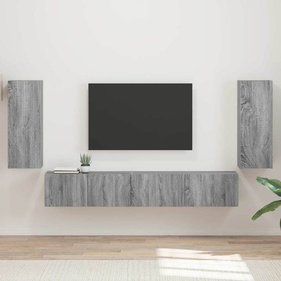 vidaXL Tv-meubelset 4 pcs Grijs Sonoma Bewerkt hout vidaXL Tv-meubelset 4 pcs Grijs Sonoma Bewerkt hout afbeelding 1