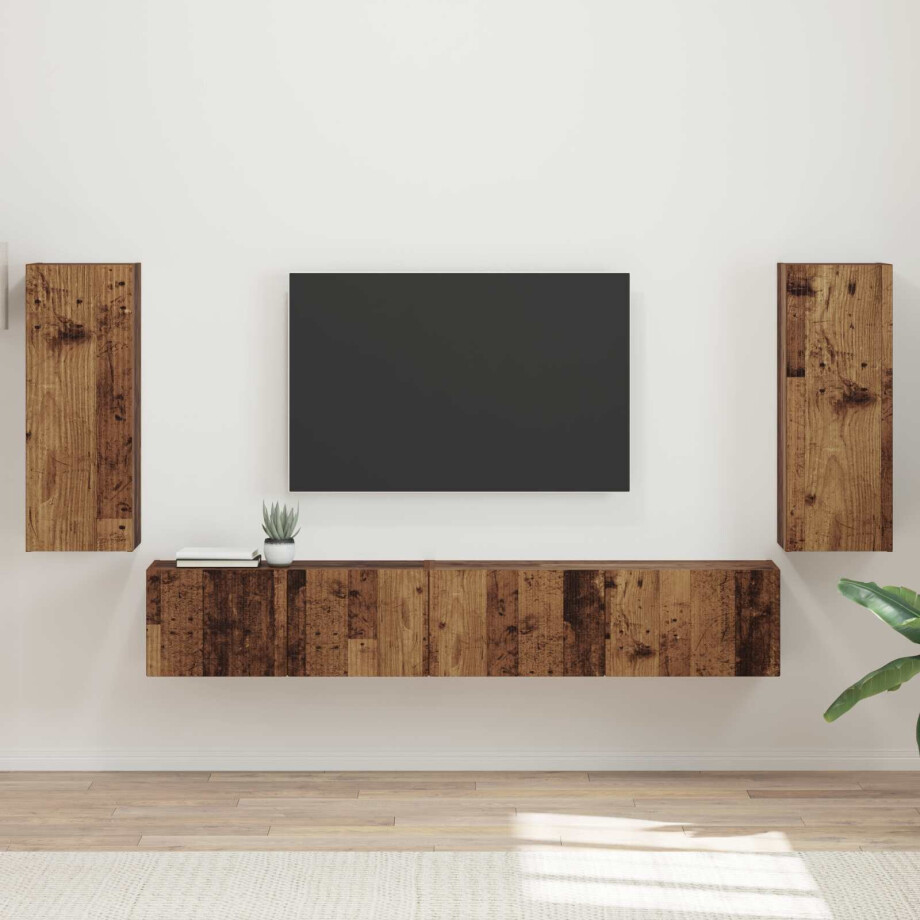 vidaXL Tv-meubelset 4 pcs Oudhout Bewerkt hout afbeelding 1