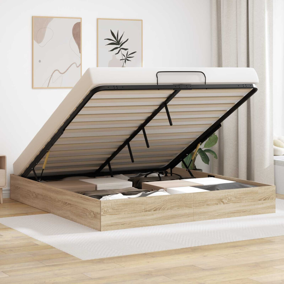 vidaXL Ottoman Bedframe met opslag Sonoma Eiken 203 x 180 x 25 cm vidaXL Ottoman Bedframe met opslag Sonoma Eiken 203 x 180 x 25 cm afbeelding 1