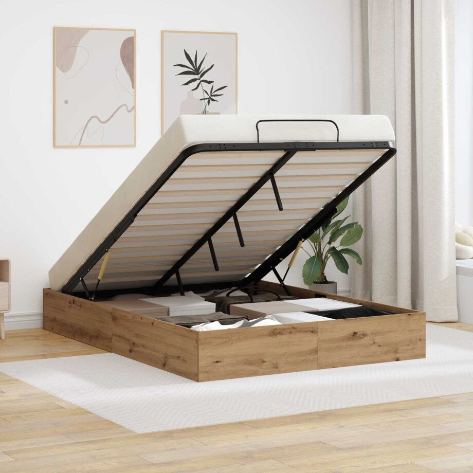 vidaXL Ottoman Bedframe Artisan Eik 120 x 200 cm Geconstrueerd hout afbeelding 1