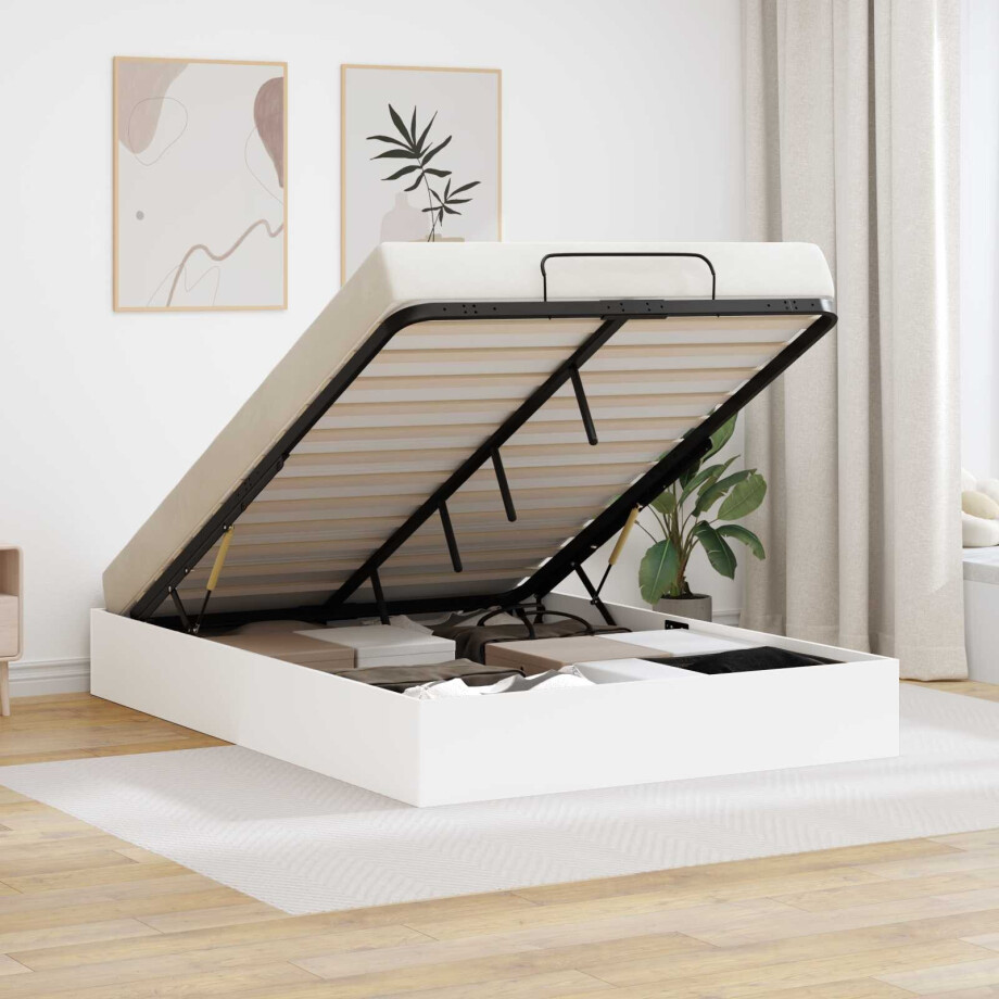 vidaXL Ottoman Bedframe Wit 193 x 135 x 25 cm Geconstrueerd hout afbeelding 1