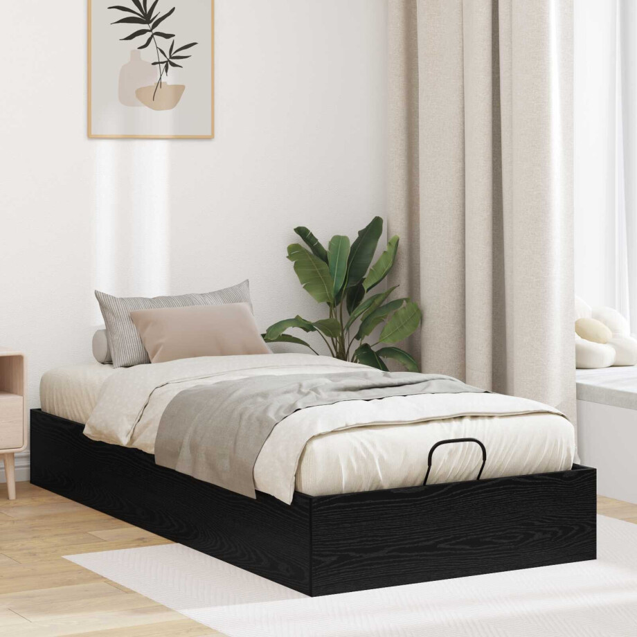vidaXL Ottoman Bedframe Zwarte Eik 193 x 90 x 25 cm Geconstrueerd hout afbeelding 1