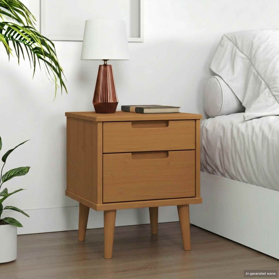 vidaXL Nachtkastje met lade Caramel 40 x 35 x 48 cm Massief grenenhout afbeelding 1