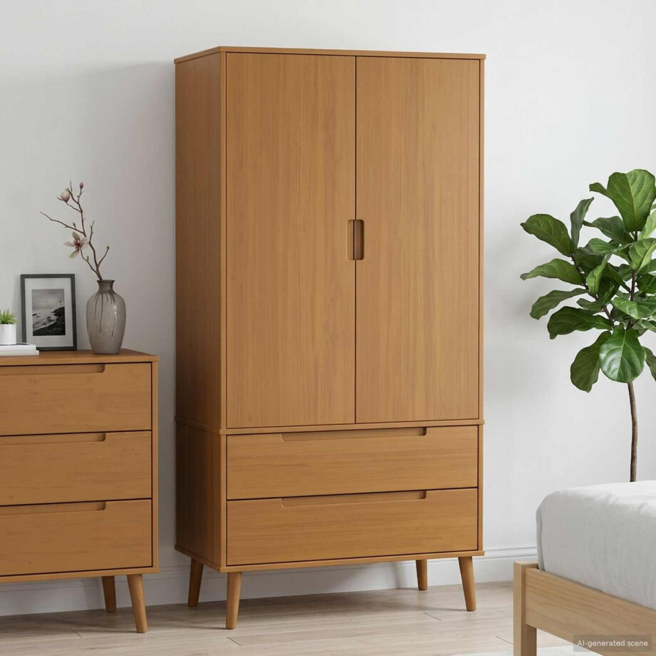 vidaXL Kledingkast MOLDE Caramel 90 x 55 x 175 cm Massief grenenhout vidaXL Kledingkast MOLDE Caramel 90 x 55 x 175 cm Massief grenenhout afbeelding 1