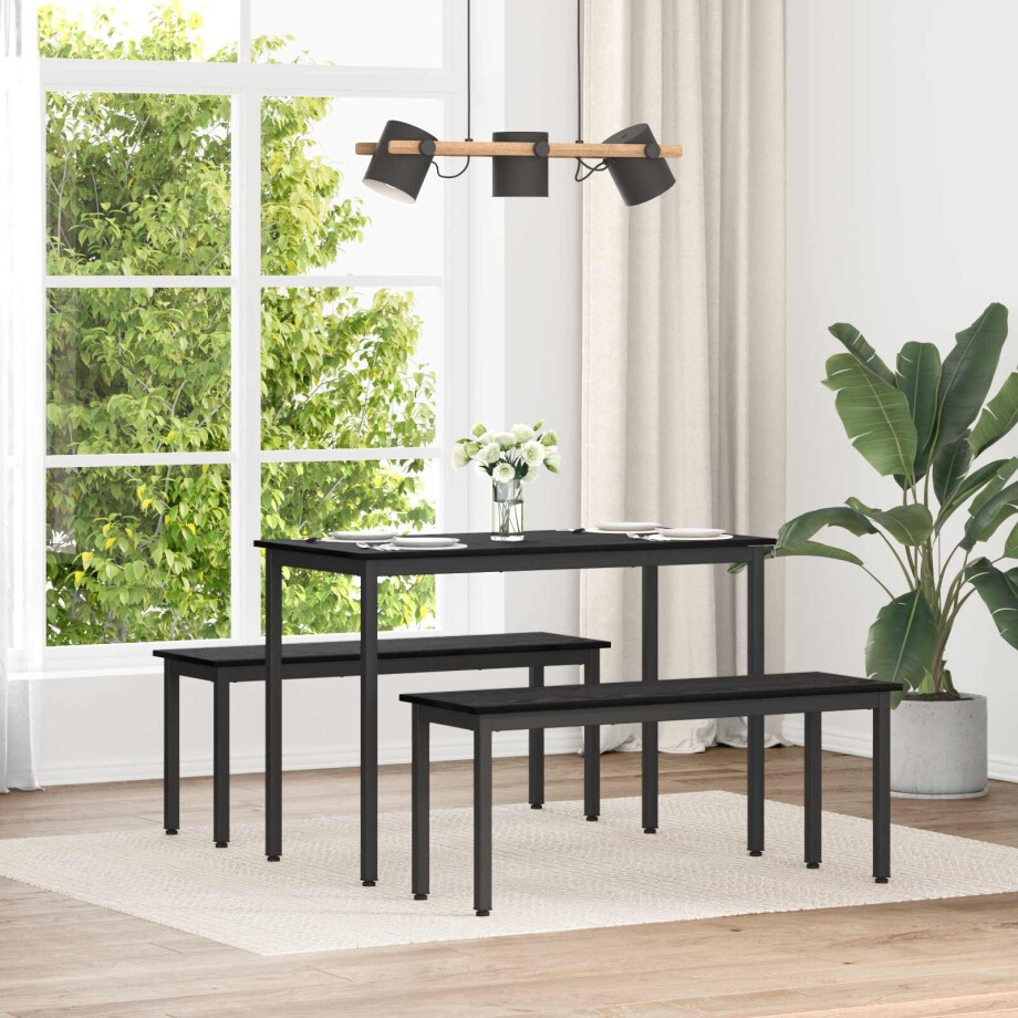 vidaXL Bank Zwart Eiken 110 x 35 x 45 cm Bewerkt hout vidaXL Bank Zwart Eiken 110 x 35 x 45 cm Bewerkt hout afbeelding 1