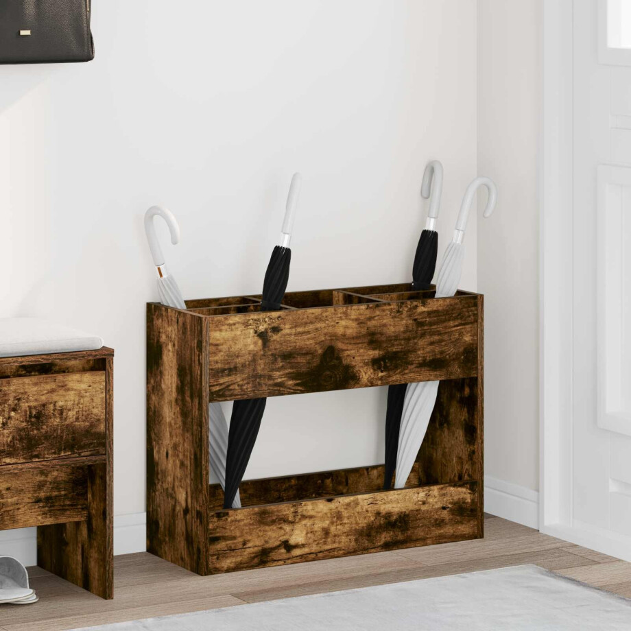 vidaXL Paraplu Standaard Gerookt eiken 65 x 24 x 50 cm Bewerkt hout vidaXL Paraplu Standaard Gerookt eiken 65 x 24 x 50 cm Bewerkt hout afbeelding 1