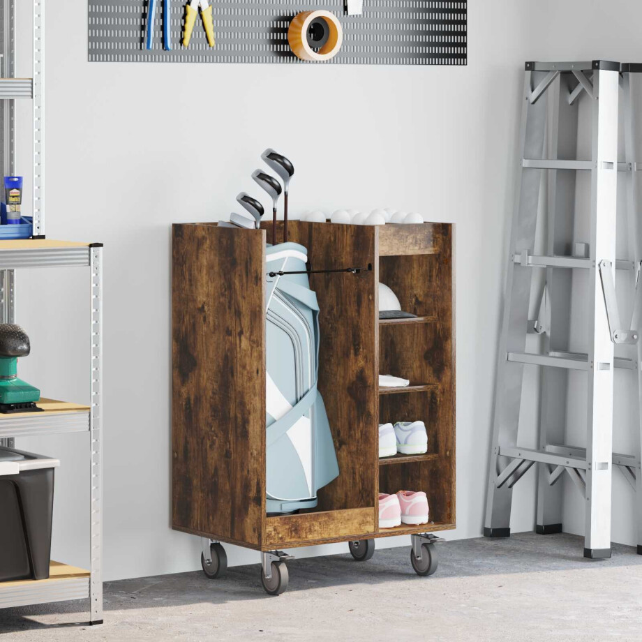 vidaXL Golfkast met wiel Effen Gerookt eiken 65 x 45 x 98 cm afbeelding 1