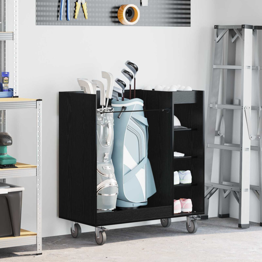 vidaXL Golfkast met wiel Effen Zwart Eiken 90 x 45 x 98 cm vidaXL Golfkast met wiel Effen Zwart Eiken 90 x 45 x 98 cm afbeelding 1