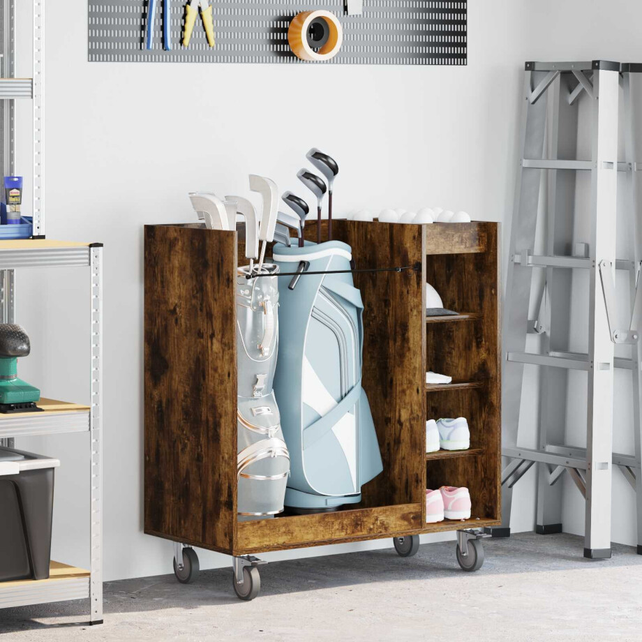 vidaXL Golfkast met wiel Effen Gerookt eiken 90 x 45 x 98 cm vidaXL Golfkast met wiel Effen Gerookt eiken 90 x 45 x 98 cm afbeelding 1