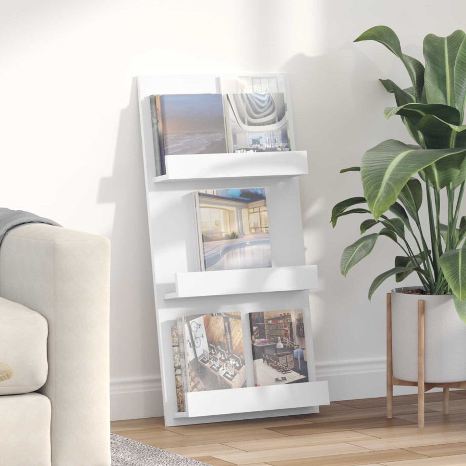 vidaXL Tijdschrift Rek met plank Wit 51 x 11 x 102 cm Bewerkt hout vidaXL Tijdschrift Rek met plank Wit 51 x 11 x 102 cm Bewerkt hout afbeelding 1