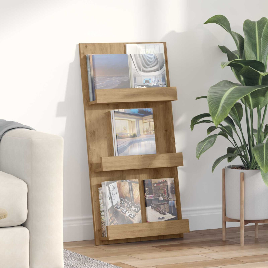 vidaXL Tijdschrift Rek Artisan Eiken 51 x 11 x 102 cm Bewerkt hout afbeelding 1