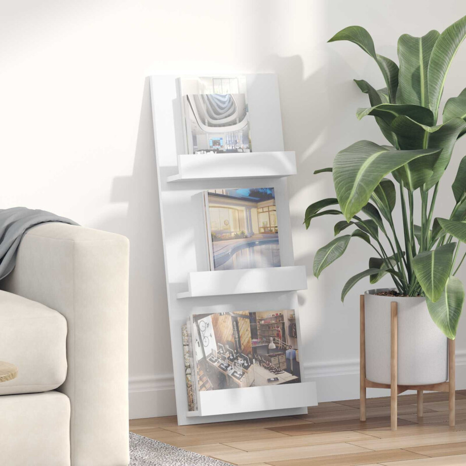 vidaXL Tijdschrift Rek met plank Wit 43 x 11 x 102 cm Bewerkt hout afbeelding 1