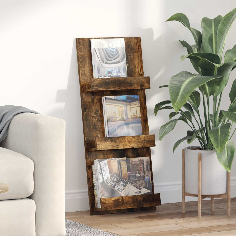 vidaXL Tijdschrift Rek Gerookt eiken 43 x 11 x 102 cm Bewerkt hout afbeelding 1