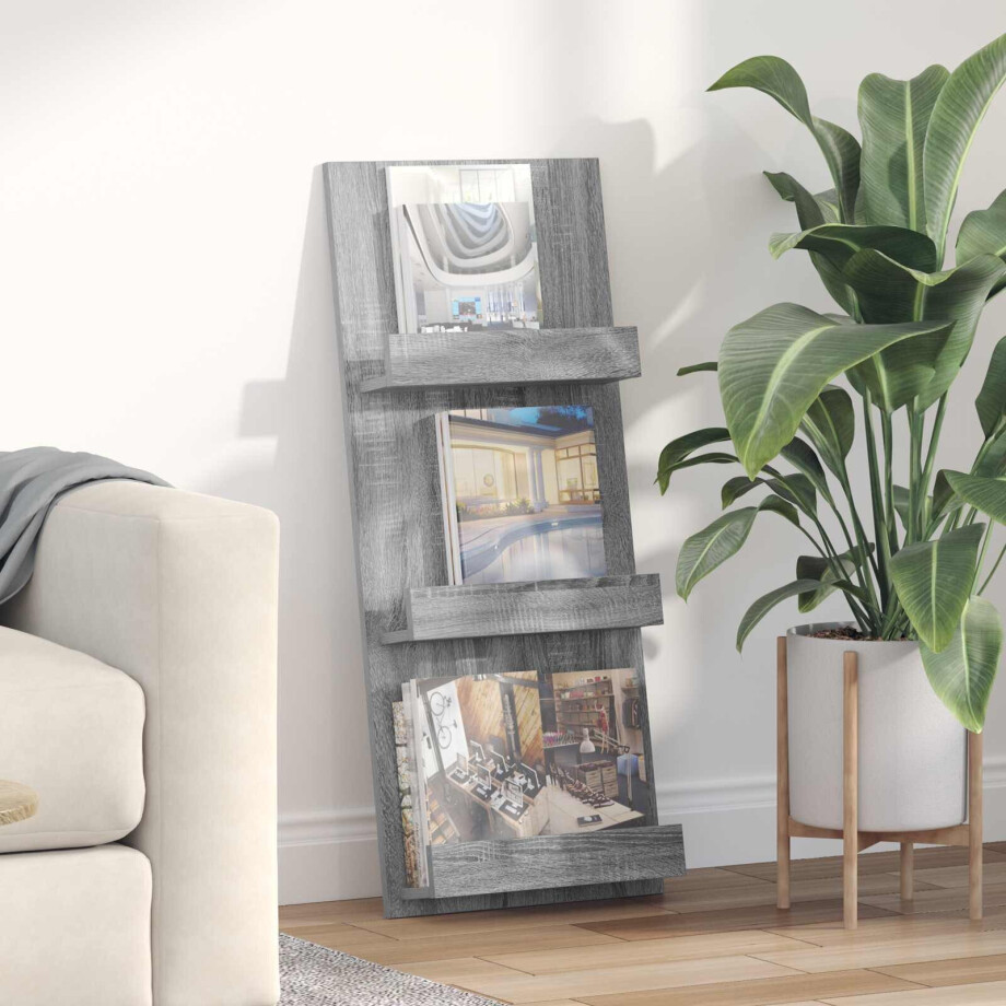 vidaXL Tijdschrift Rek Grijs Sonoma 43 x 11 x 102 cm Bewerkt hout afbeelding 1