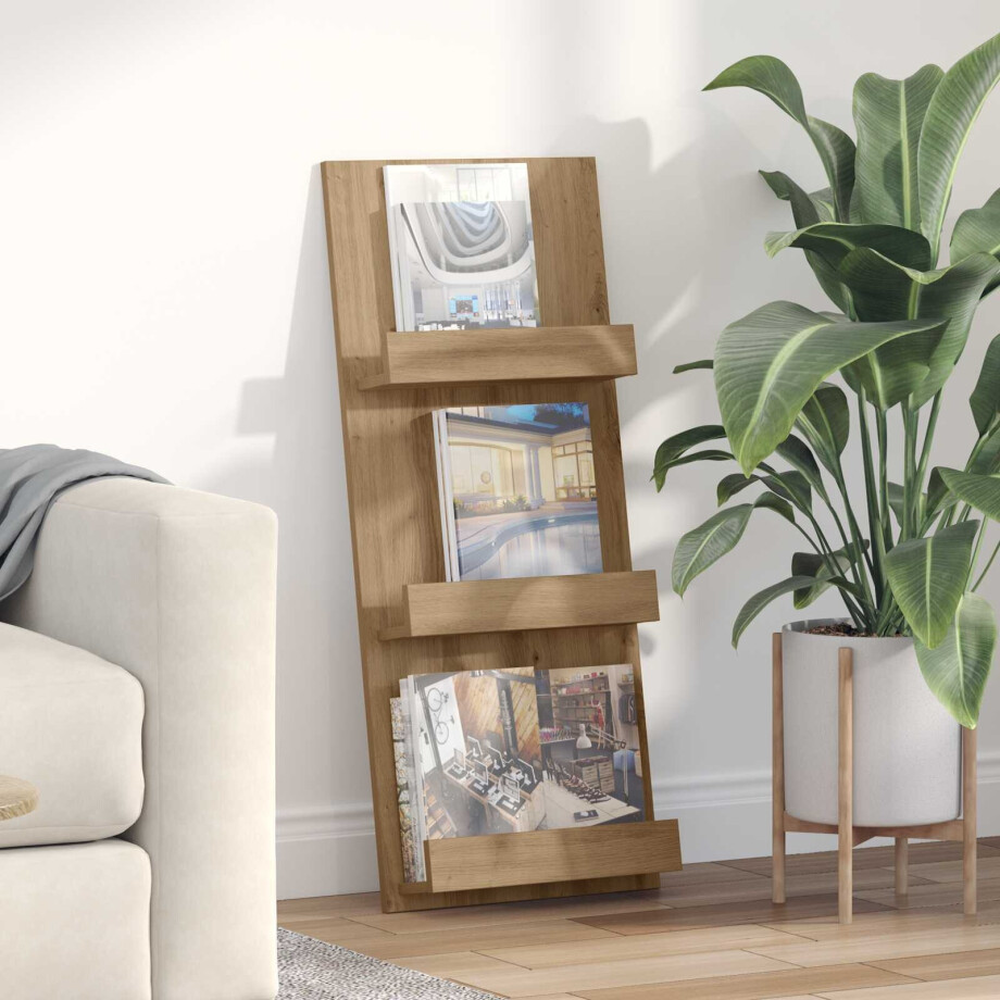 vidaXL Tijdschrift Rek Artisan Eiken 43 x 11 x 102 cm Bewerkt hout afbeelding 1