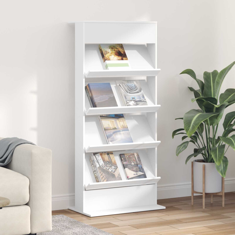 vidaXL Tijdschrift Rek met plank Wit 70 x 41 x 156 cm Bewerkt hout afbeelding 1