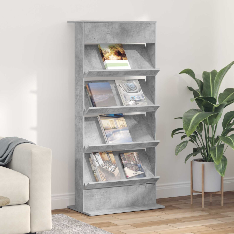 vidaXL Tijdschrift Rek Beton Grijs 70 x 41 x 156 cm Bewerkt hout afbeelding 1
