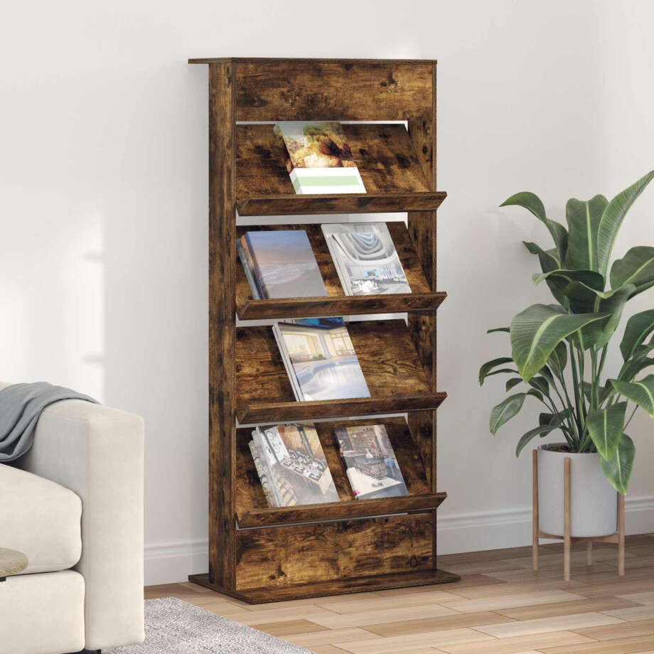 vidaXL Tijdschrift Rek Gerookt eiken 70 x 41 x 156 cm Bewerkt hout afbeelding 1