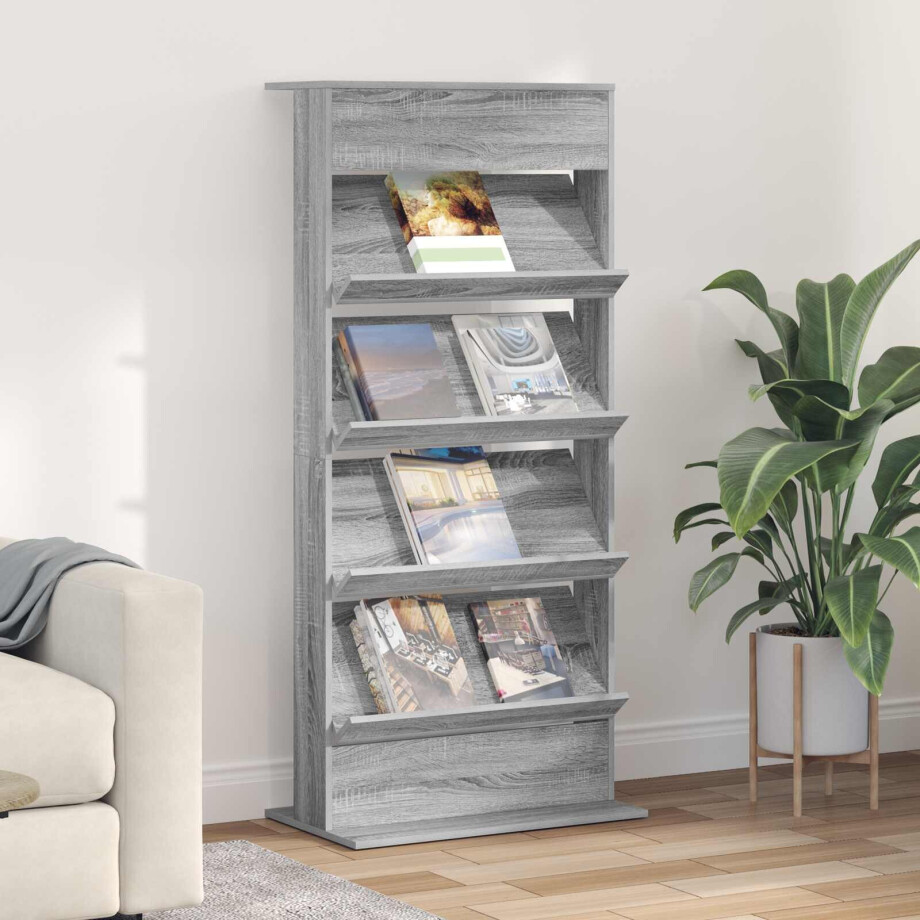 vidaXL Tijdschrift Rek Grijs Sonoma 70 x 41 x 156 cm Bewerkt hout afbeelding 1
