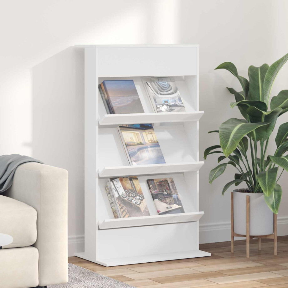 vidaXL Tijdschrift Rek met plank Wit 70 x 41 x 126 cm Bewerkt hout afbeelding 1