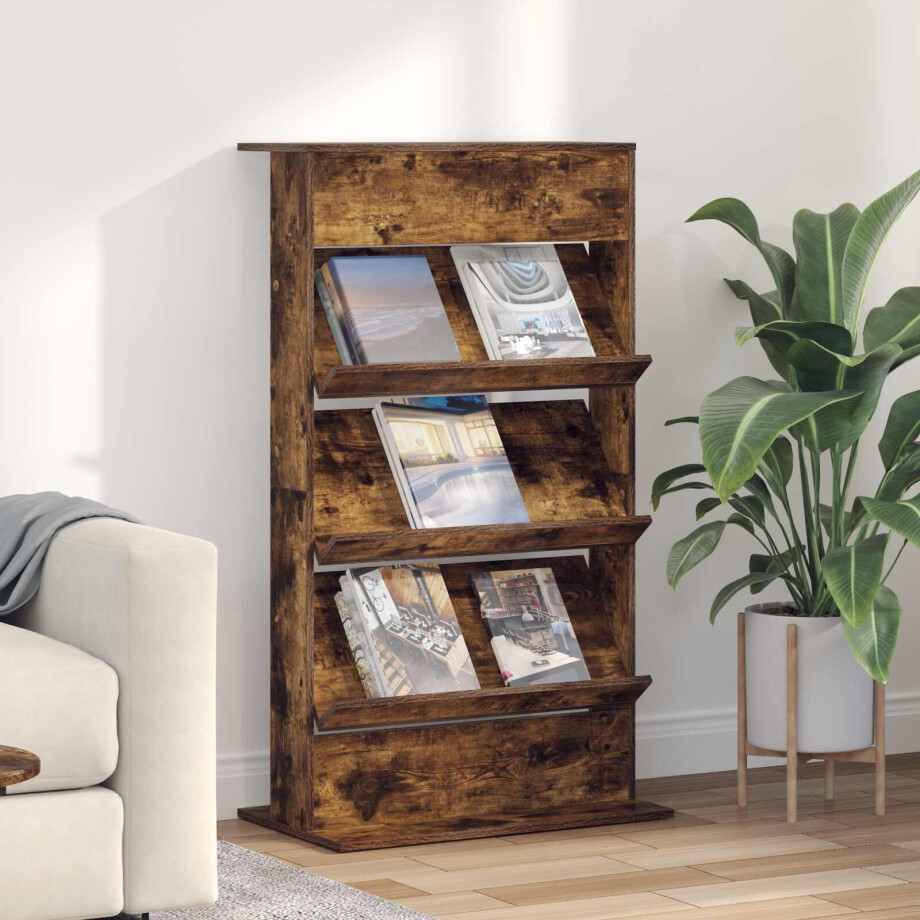 vidaXL Tijdschrift Rek Gerookt eiken 70 x 41 x 126 cm Bewerkt hout vidaXL Tijdschrift Rek Gerookt eiken 70 x 41 x 126 cm Bewerkt hout afbeelding 1