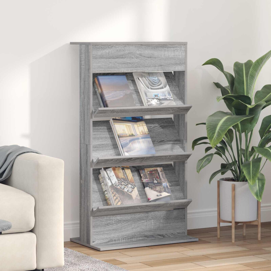 vidaXL Tijdschrift Rek Grijs Sonoma 70 x 41 x 126 cm Bewerkt hout vidaXL Tijdschrift Rek Grijs Sonoma 70 x 41 x 126 cm Bewerkt hout afbeelding 1