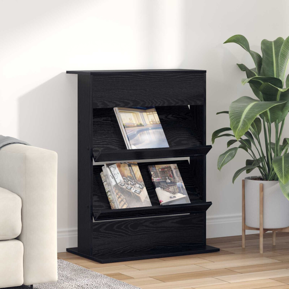 vidaXL Tijdschrift Rek Zwart Eiken 70 x 41 x 96 cm Bewerkt hout afbeelding 1