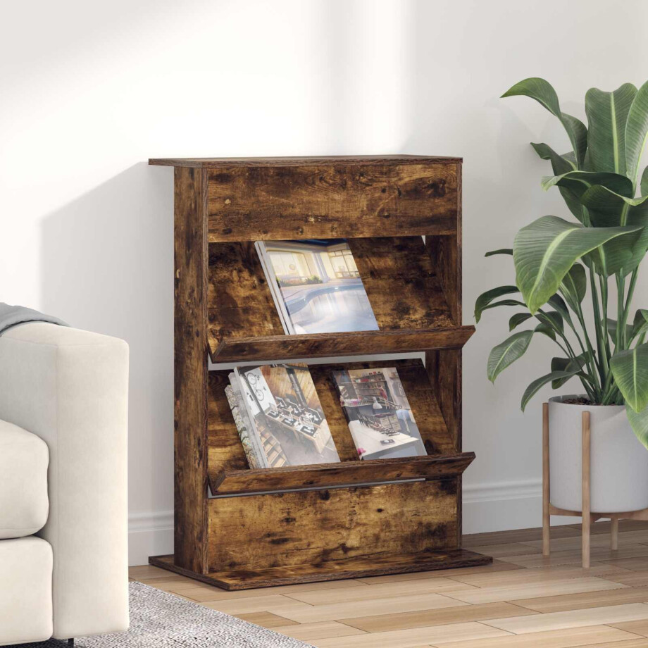 vidaXL Tijdschrift Rek Gerookt eiken 70 x 41 x 96 cm Bewerkt hout afbeelding 1