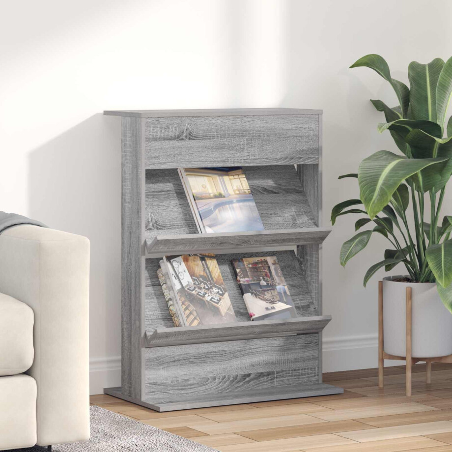 vidaXL Tijdschrift Rek Grijs Sonoma 70 x 41 x 96 cm Bewerkt hout afbeelding 1