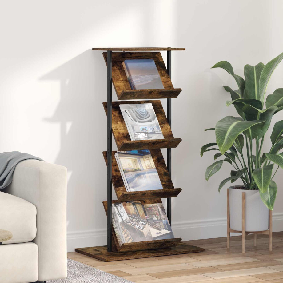 vidaXL Tijdschrift Rek Gerookt eiken 68 x 40 x 123.5 cm Bewerkt hout afbeelding 1