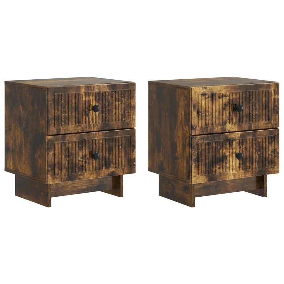 vidaXL Nachtkastje met lade 2 pcs Gerookt eiken 43 x 34,5 x 47,5 cm afbeelding 1