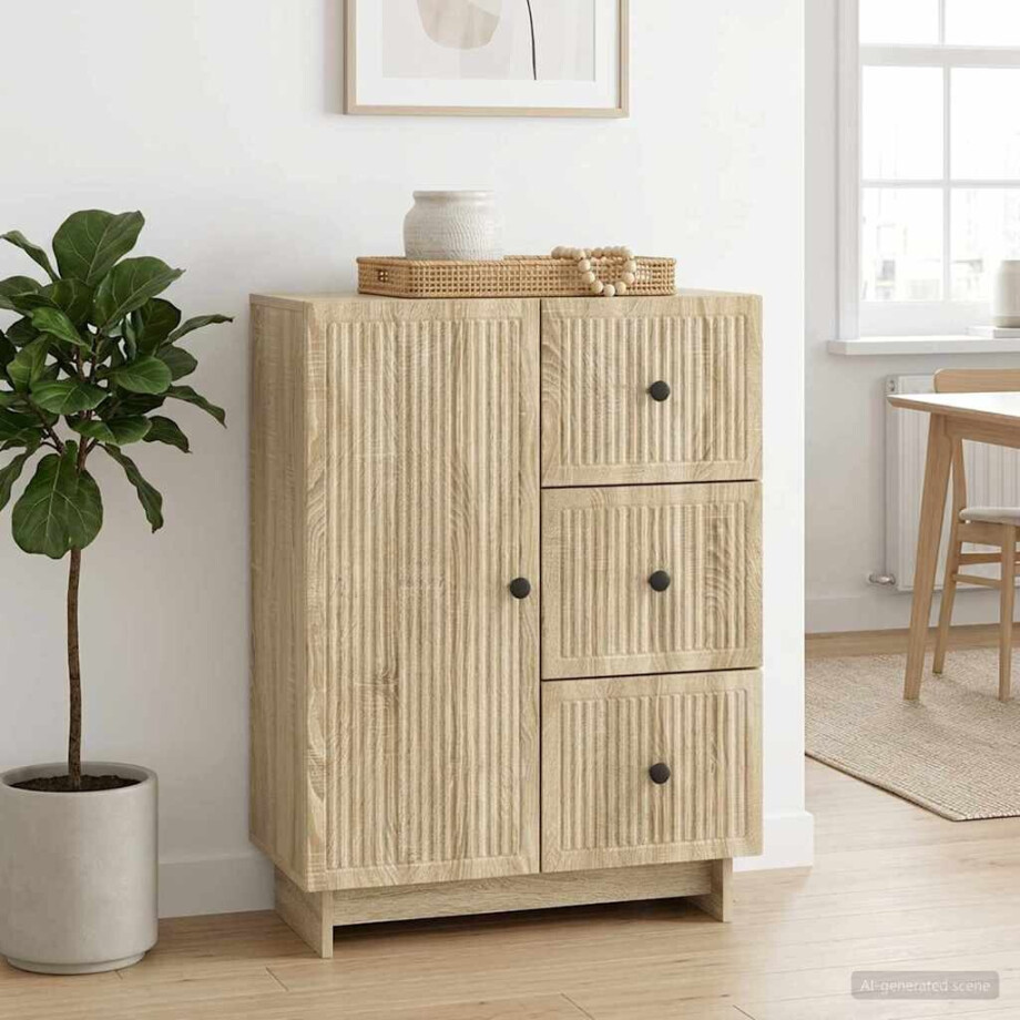 vidaXL Dressoir met lade Sonoma Eiken 66 x 34,5 x 90 cm Bewerkt hout afbeelding 1